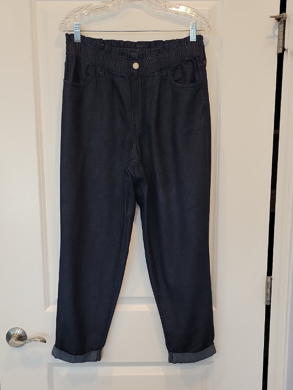 Banana Republic Womens 30/10 High Rise Relaxed Fit Dark Wash Jeans Crop Elastic
